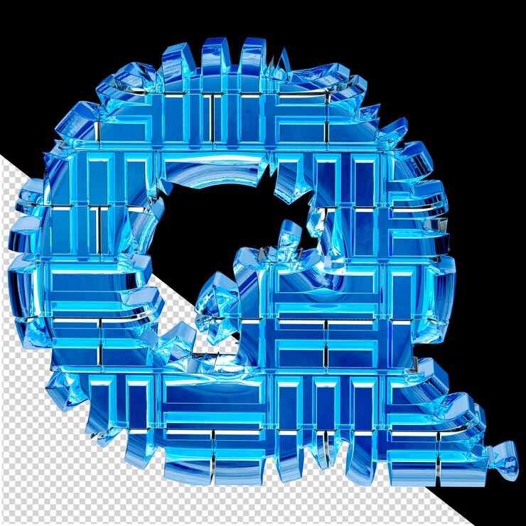 PSD blue ice transformed 3d symbol letter q