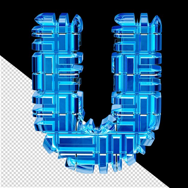 Simbolo 3d trasformato in ghiaccio blu lettera u