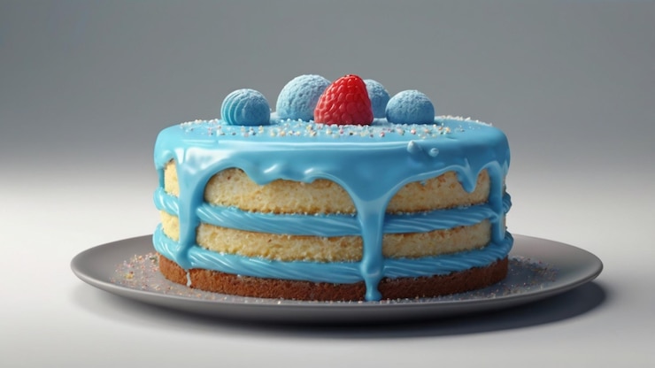 PSD blue icing cake with transparent background