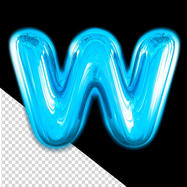 PSD blue inflatable 3d symbol with glow letter w