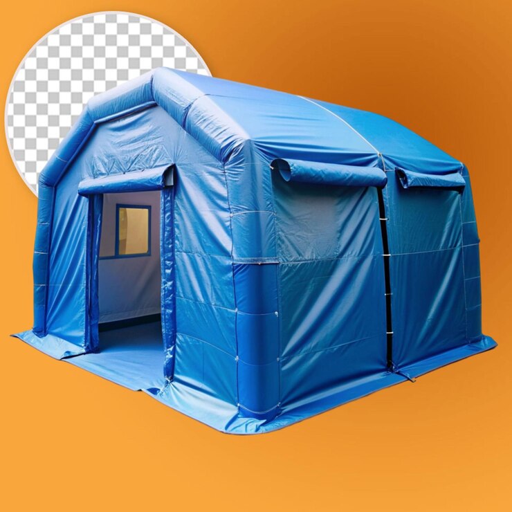 PSD blue inflatable medical tent draped