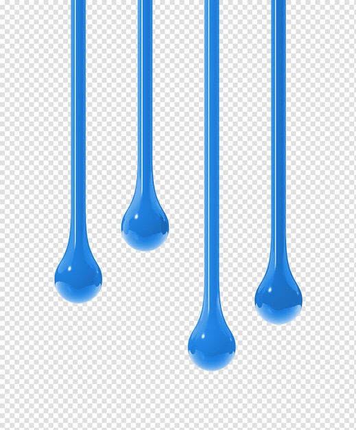 Blue ink drops on transparent background