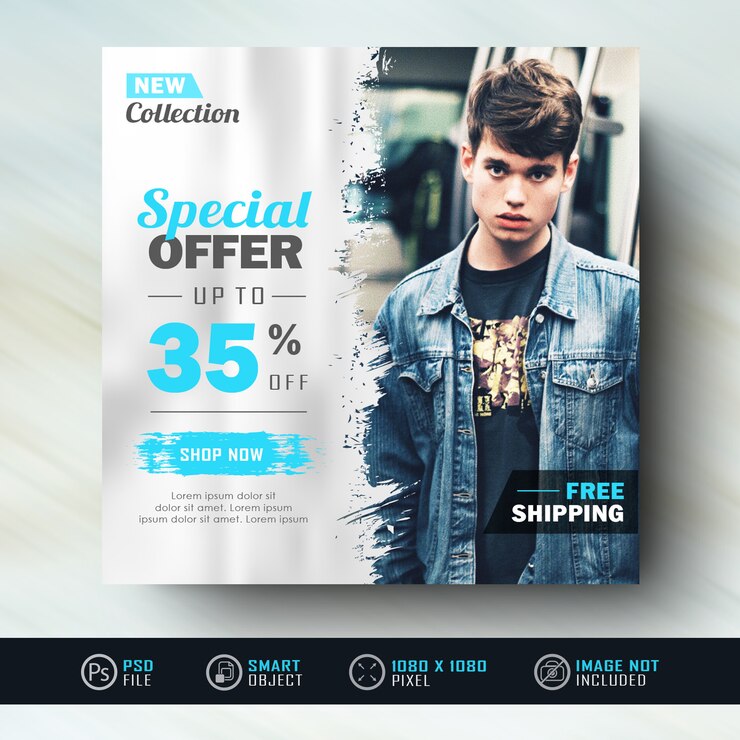 PSD blue instagram social media post banner for fashion sale