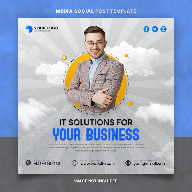 Blue it solutions for business media social post template