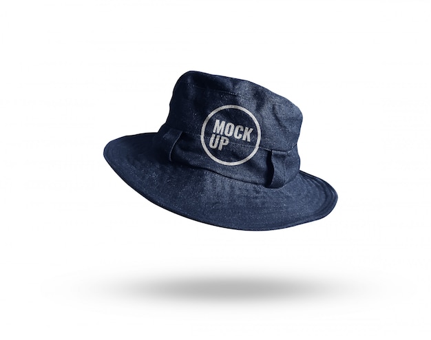 Blue jean bucket hat mockup realistic