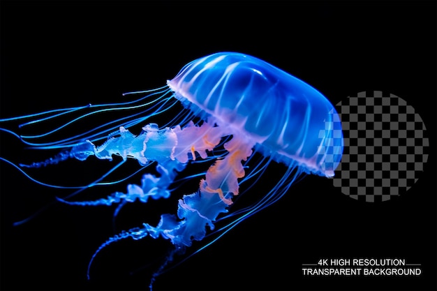 PSD blue jellyfish on a black background macro photograph on transparent background