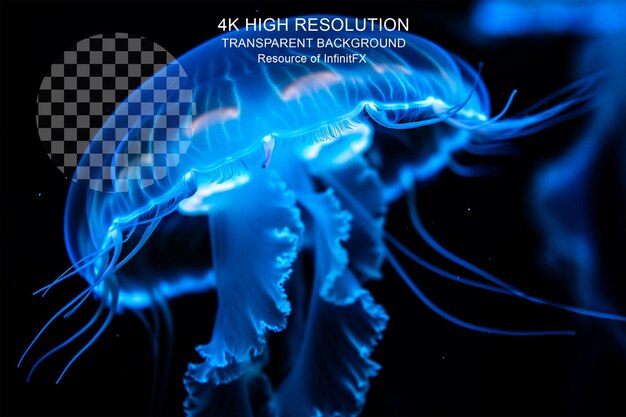 PSD Макрофотография голубой медузы на прозрачном фоне