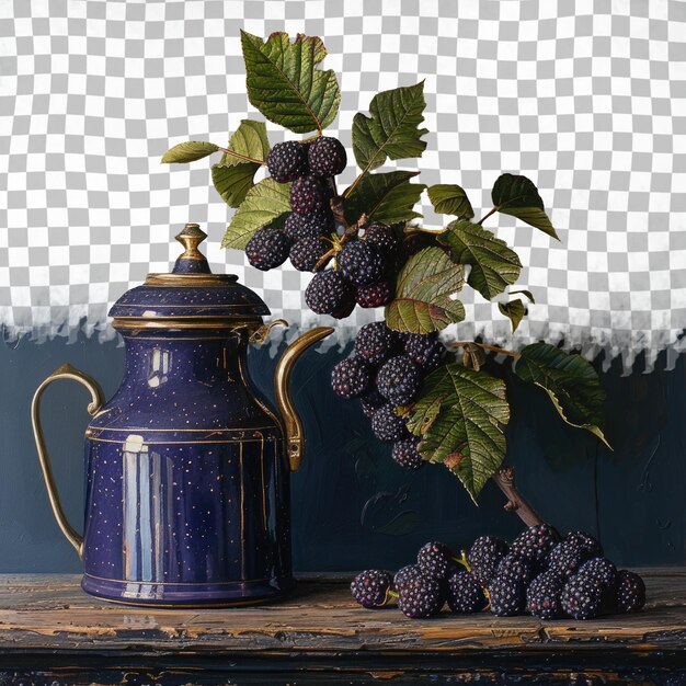 PSD a blue jug with a bunch of grapes on it