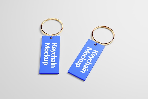 blue keychain mockup with gold ring