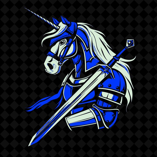 PSD a blue knight with a sword and shield with a sword on it