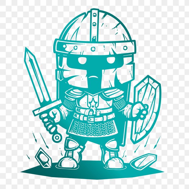 PSD a blue knight with a sword and a shield with a sword