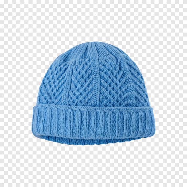 blue knitted beanie hat isolated on transparent white background