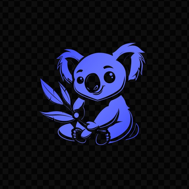 PSD a blue koala with a plant in its mouth