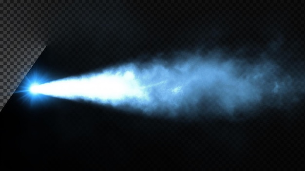 Blue laser beam shining through the darkness with light transparent overlay effect
