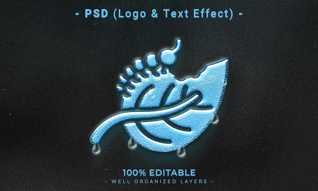 PSD a blue leaf logo that is on a black background