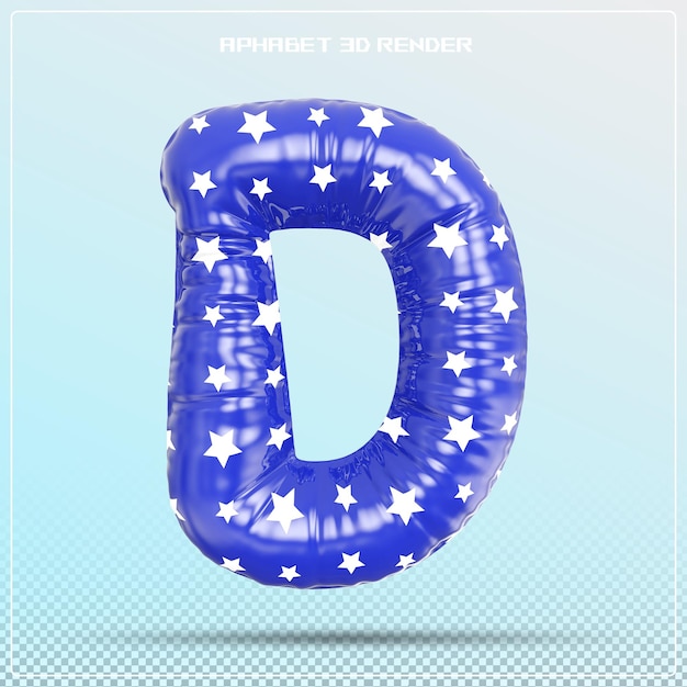 Blue letter D font bubble 3d render alphabet