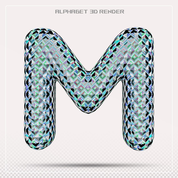 PSD blue letter m font alphabet 3d render