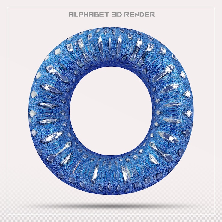 PSD blue letter o font alphabet 3d render