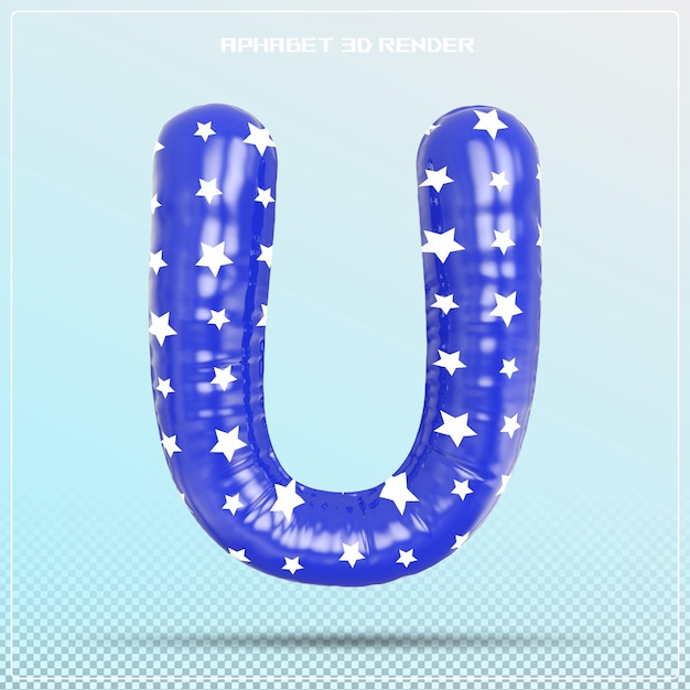 Lettera blu u font bolla 3d render alfabeto