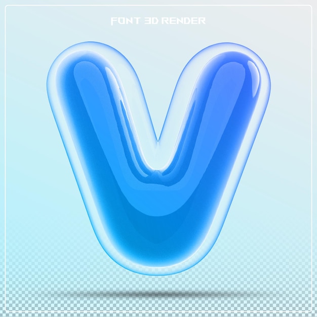 PSD blue letter v font alphabet 3d render