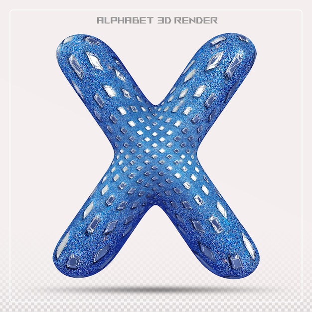 PSD blue letter x font alphabet 3d render