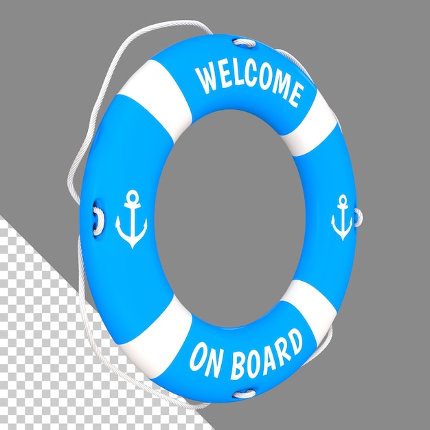 PSD blue lifebuoy ring with the inscription welcome on aboard