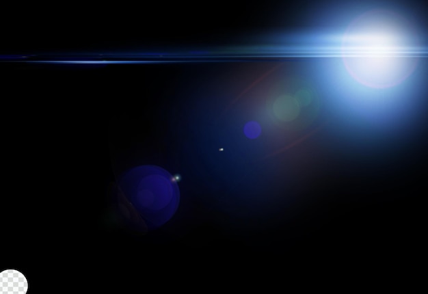 PSD blue light lens flares in transparent png on black background