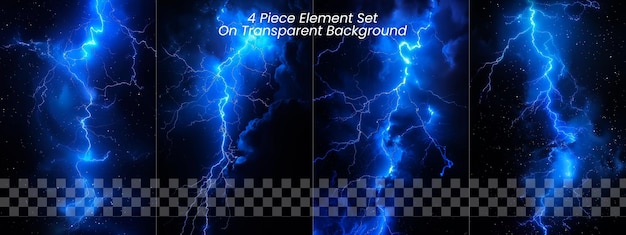 PSD blue lightning striking in the night on transparent background