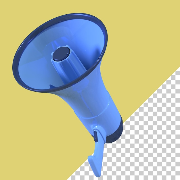 A blue megaphone with a clip on the bottom.