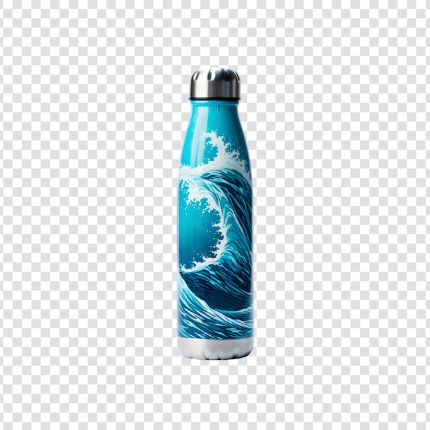 PSD blue metal water bottle isolated on a transparent background