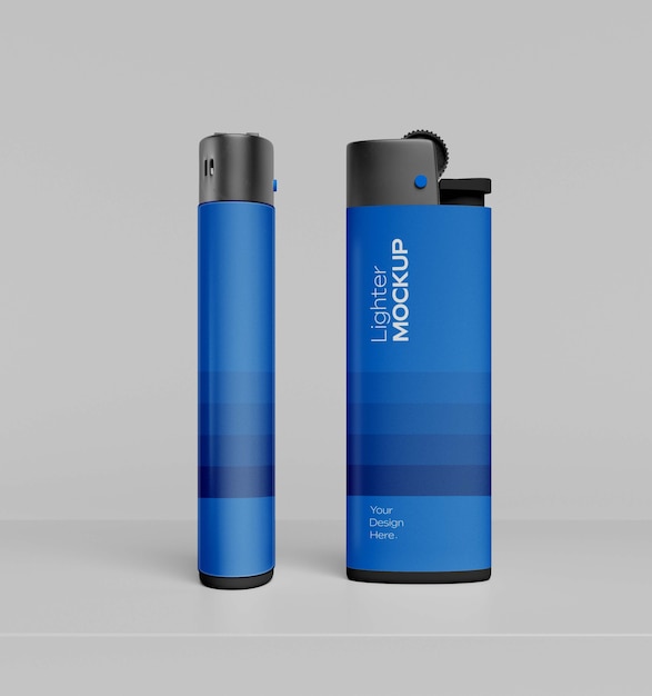 PSD blue metallic lighters arrangement mockup