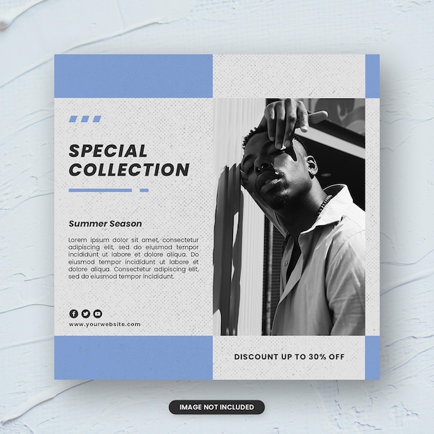 PSD blue minimalist fashion collection instagram post template