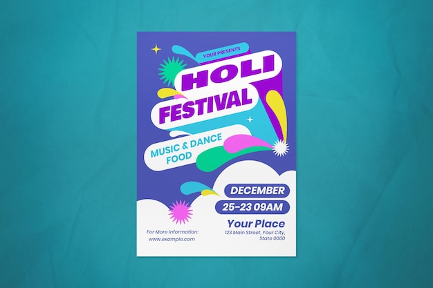 blue modern holi festival flyer