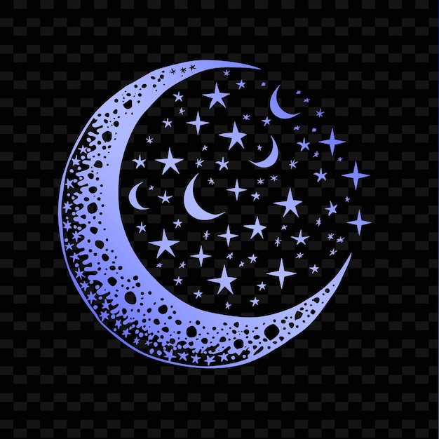 PSD una luna blu e stelle su uno sfondo nero