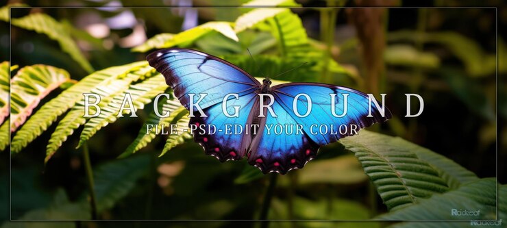 PSD blue morpho butterfly resting on a leaf