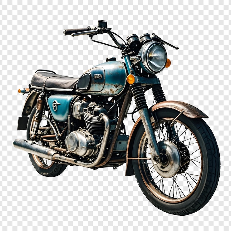 PSD a blue motorcycle with a black wheel on its side