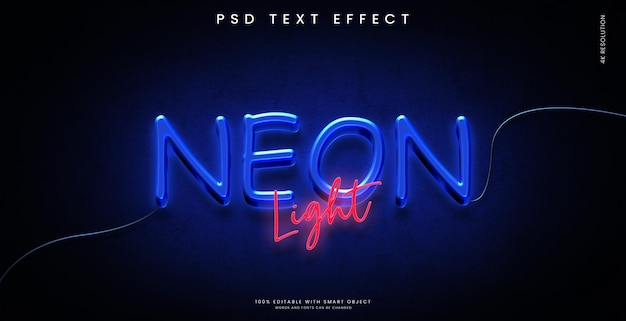 Blue neon 3d text effect mockup