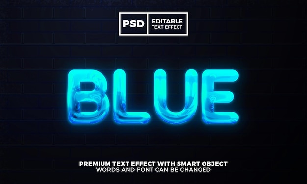 PSD blue neon glow green editable text effect premium psd