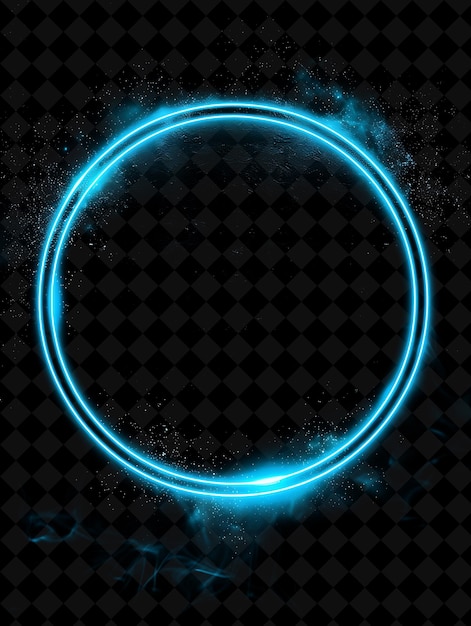 Blue neon sign of the circle with glowing blue neon lights on a dark background