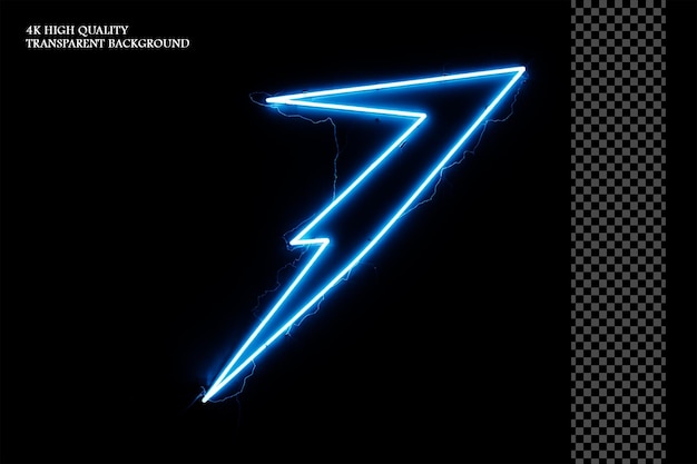 A blue neon sign with the outline of lightning in white on transparent background