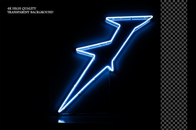 PSD a blue neon sign with the outline of lightning in white on transparent background