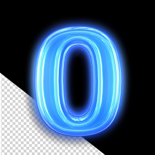PSD blue neon symbol number 0
