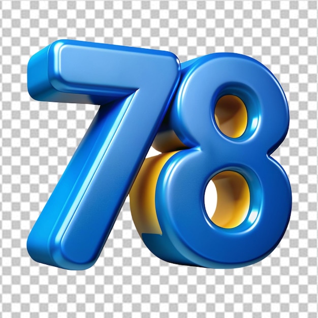 PSD blue neon symbol number 78 isolated on transparent background