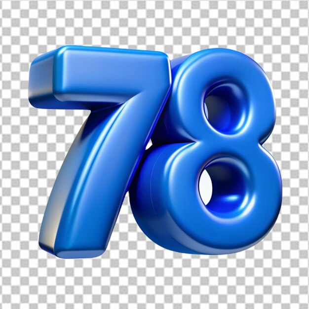 PSD blue neon symbol number 78 isolated on transparent background