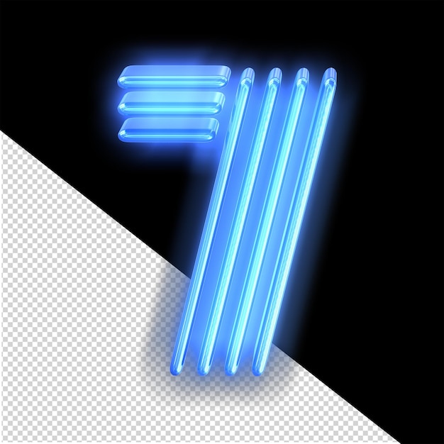 PSD blue neon symbol number 7