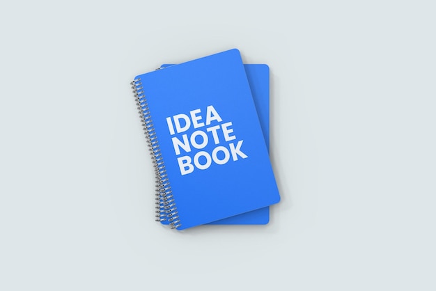 PSD a blue notebook with the title idea note book on it.