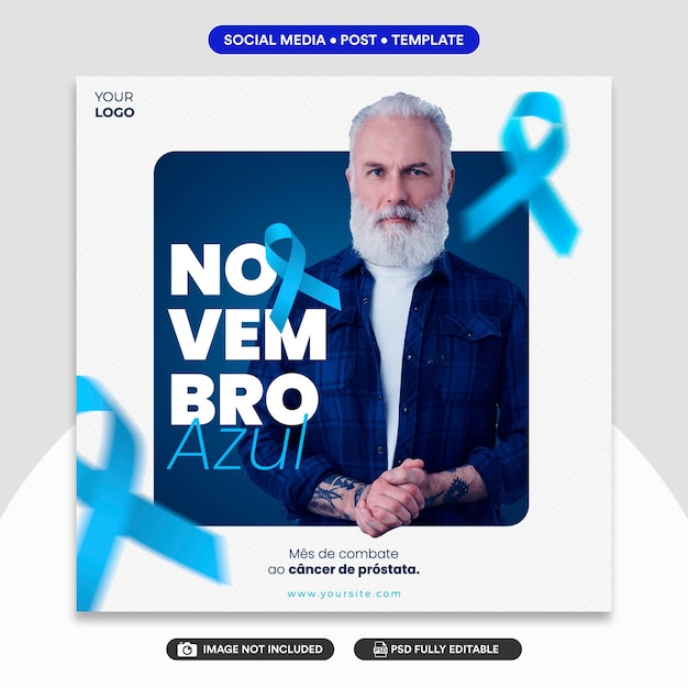 Голубая ноябрьская пылинка PSD файл в социальных сетях Novembro Azul Post