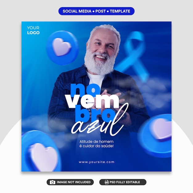Голубая ноябрьская пылинка PSD файл в социальных сетях Novembro Azul Post
