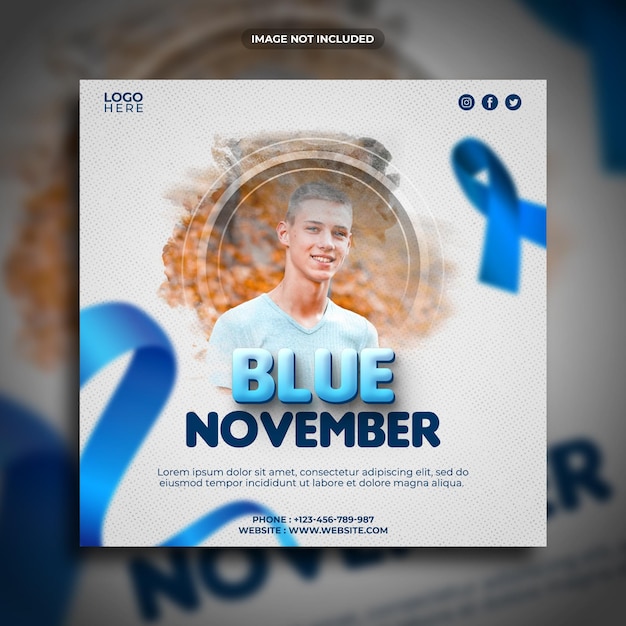 PSD modello di banner quadrato per la promozione dei social media di novembre blu