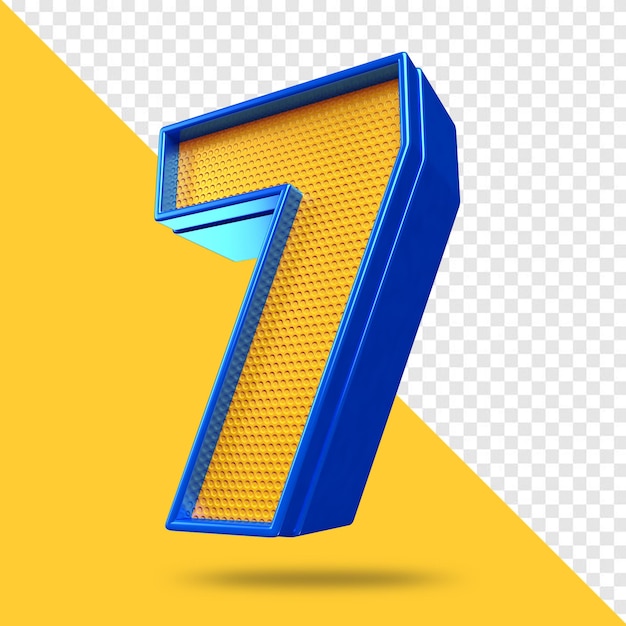 A blue number 7 with a yellow background